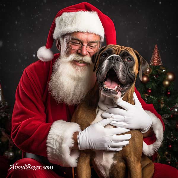 Santa Claus with a boxer dog